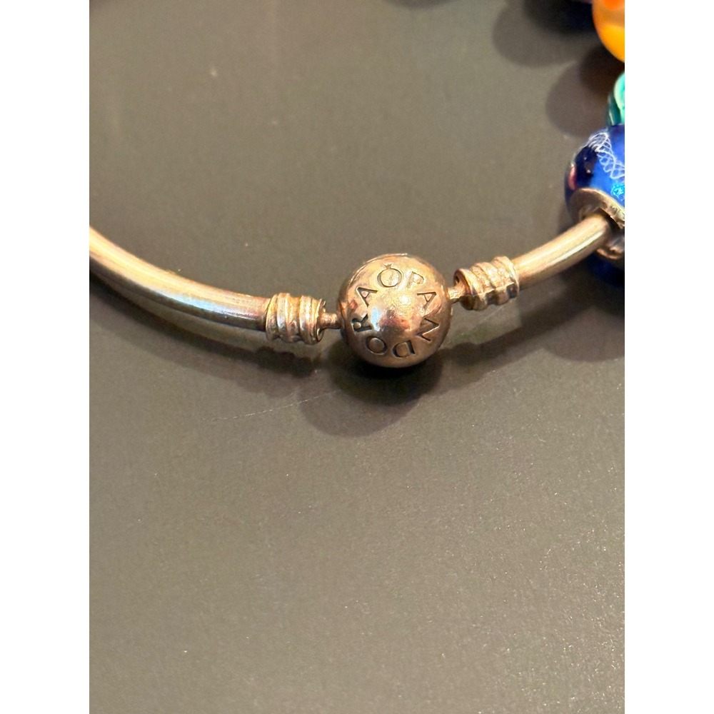 Pandora Sterling Silver Bangle Bracelet with 6 Colorful Glass Charms - Picture 8 of 8